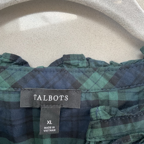 Talbots Green and Blue Plaid Blouse Size XL - Picture 3 of 7